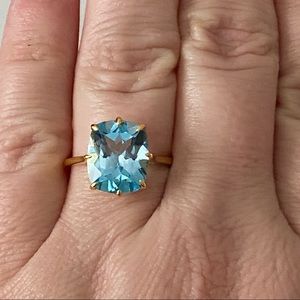 14k yellow gold over 925 genuine sky blue topaz ring size 7